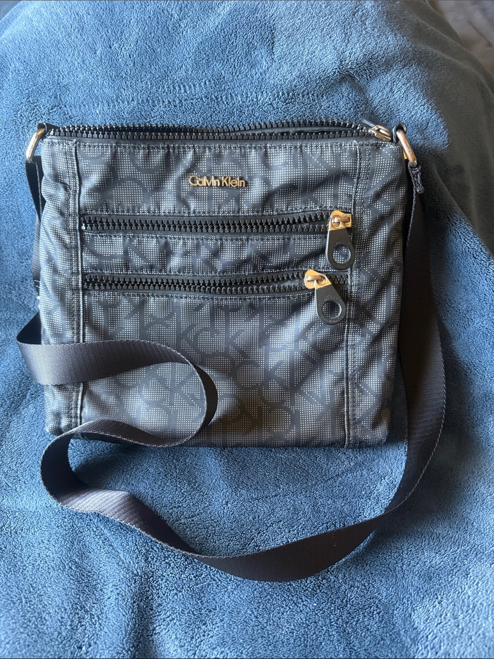 Calvin Klein Black Logo Nylon Crossbody with Gold Hardware